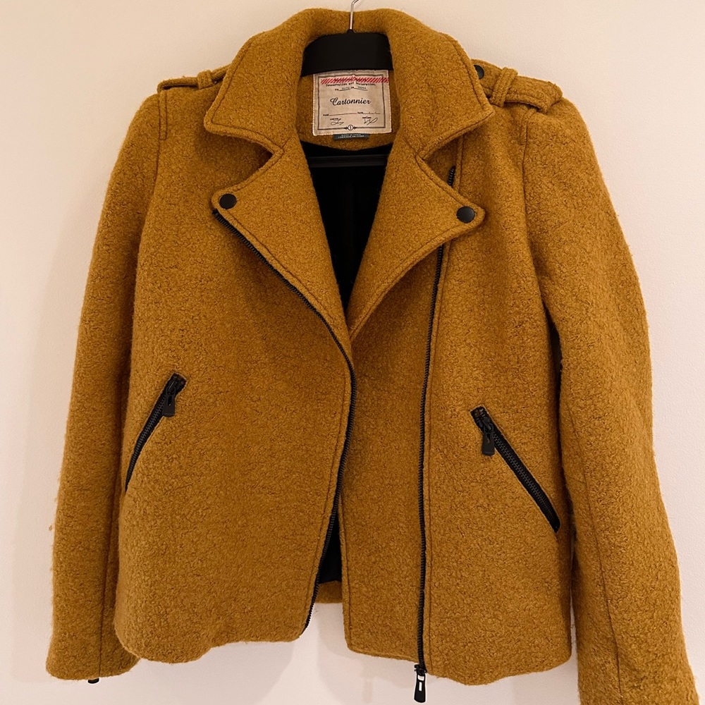 Anthropologie Cartonnier Mustard Yellow Boucle Motorcycle Jacket Women’s Small
